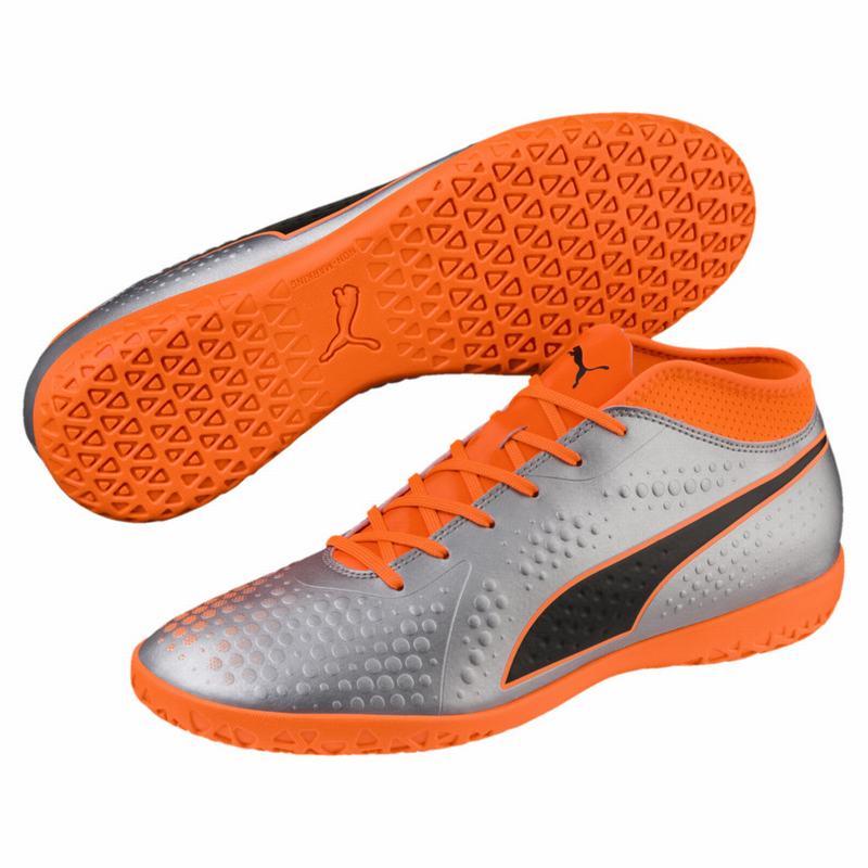 Chaussure de Foot Puma One 4 Synthetic It Homme Argent/Orange/Noir Soldes 291IHFWZ